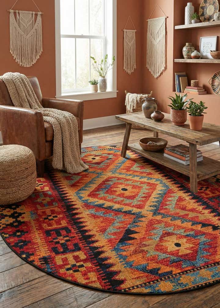 7' x 7' Easy-Clean Tribal Indoor / Outdoor Round Rug