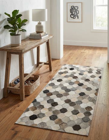 Ivory Gray Cowhide Leather Runner Rug