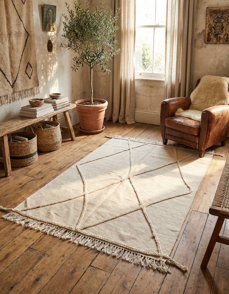 Detail image of 3' 5 x 4' 10 Hand Knotted Moroccan Wool Rug