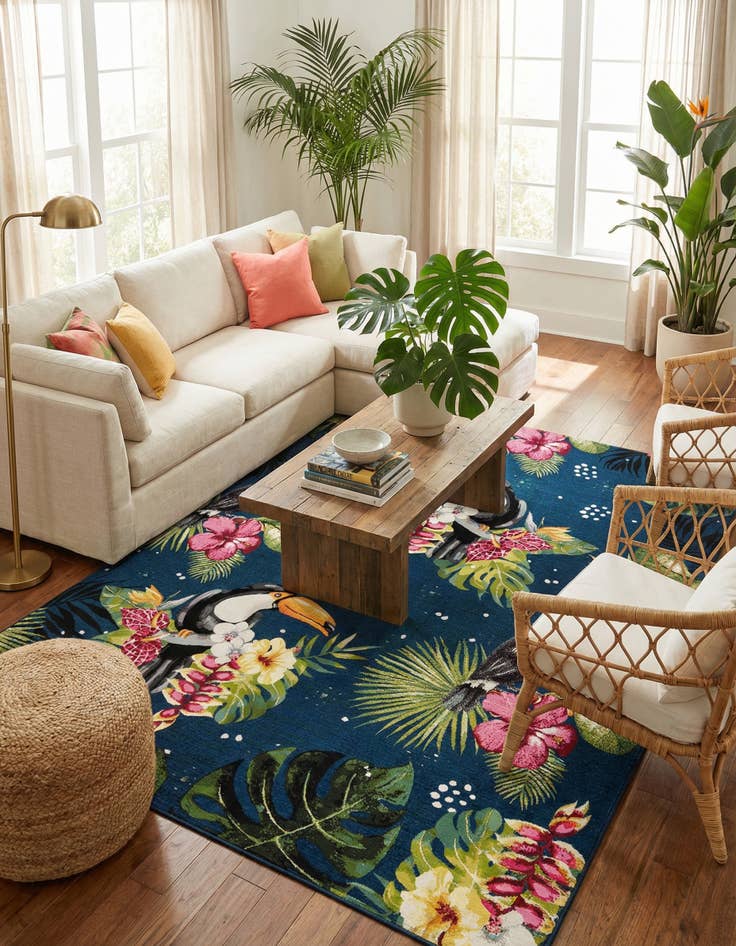 Detail image of 7' 10 x 10' Washable Botanical Indoor / Outdoor Rug