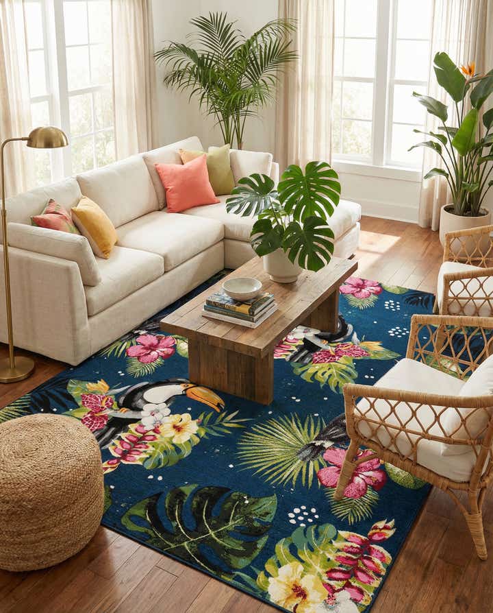 7' 10 x 10' Easy-Clean Botanical Indoor / Outdoor Rug