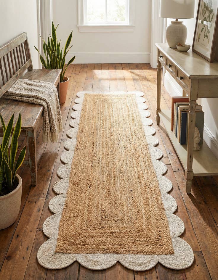 Detail image of 2' x 6' 1 Handmade Scallop Braided Jute Runner Rug