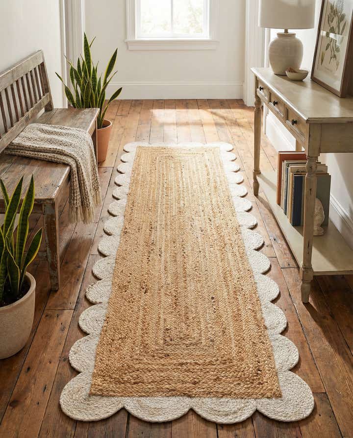 2' x 6' 1 Handmade Scallop Braided Jute Runner Rug