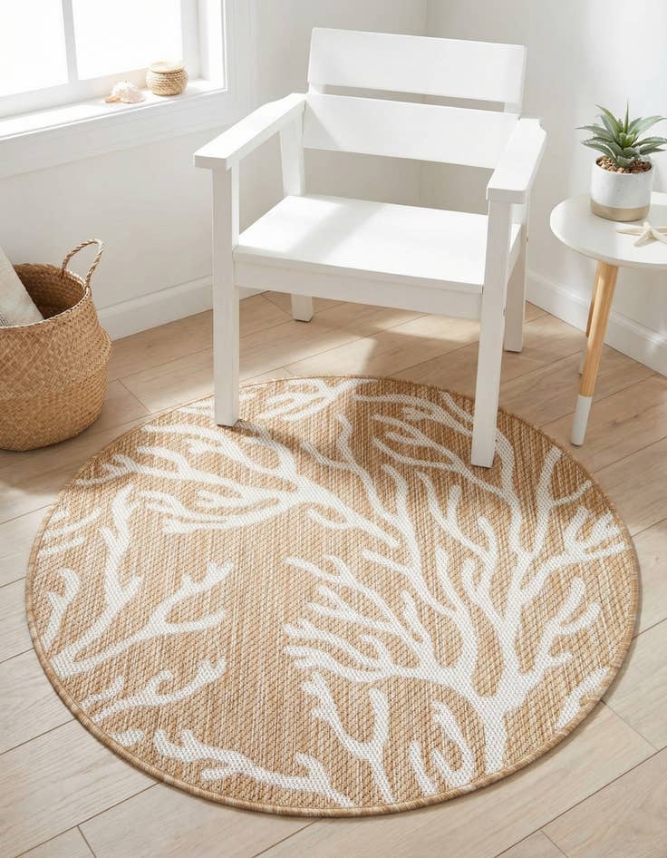 Detail image of 3' x 3' Washable Coastal Indoor / Outdoor Round Rug