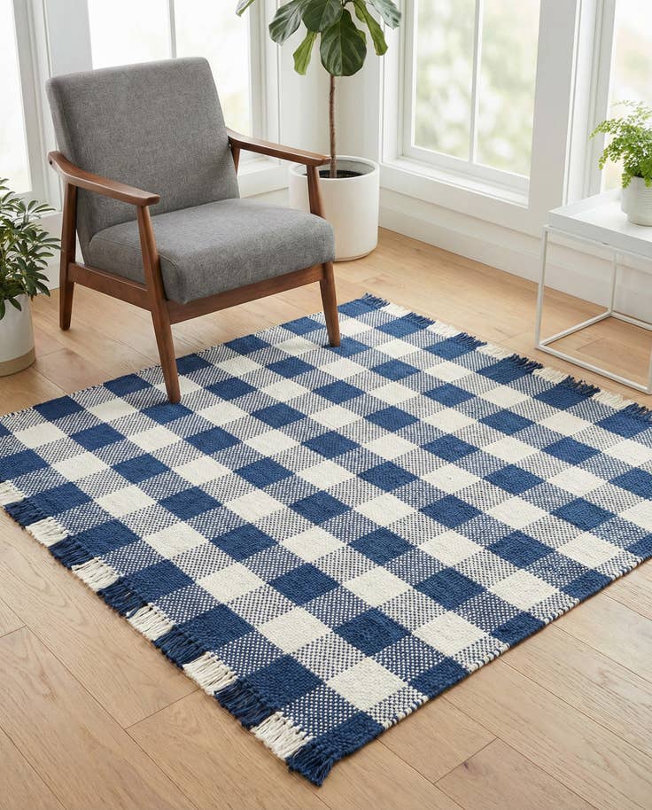 Detail image of 5' 3 x 5' 3 Easy-Clean Eco Plaid Washable Indoor / Outdoor Square Rug