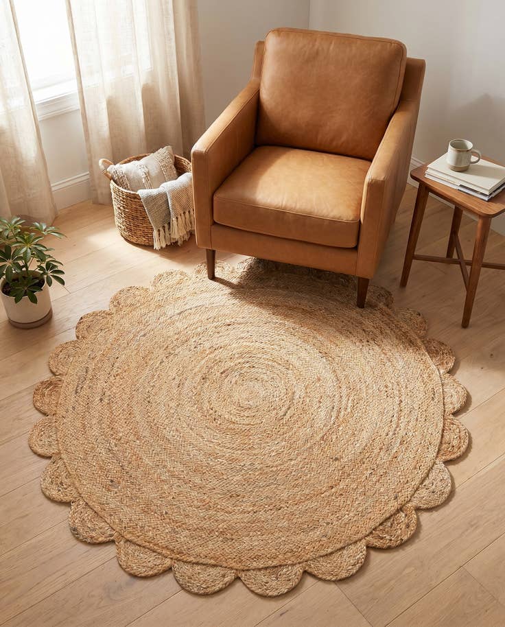 Detail image of 4' 1 x 4' 1 Hand Woven Scallop Braided Jute Round Rug