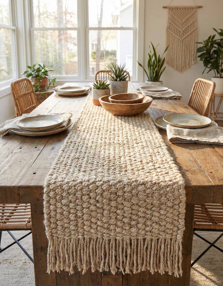 Detail image of  1' 2 x 10'  Hand Woven Chunky Jute Table Runner Rug