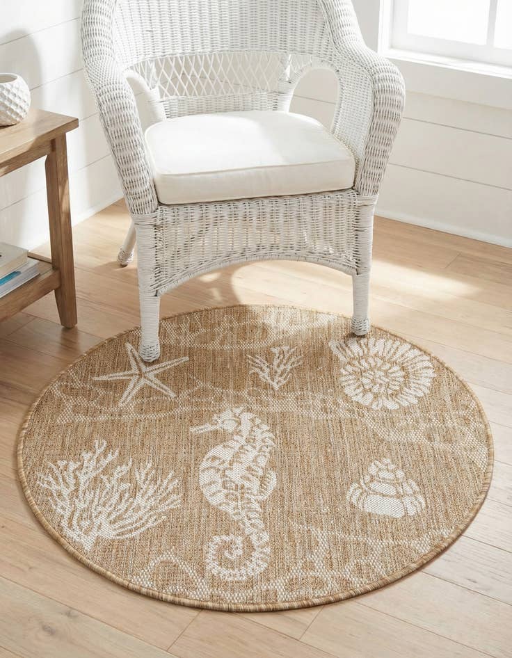 Detail image of 3' x 3' Washable Coastal Indoor / Outdoor Round Rug
