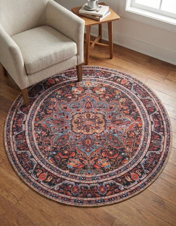 Burgundy Washable Timeless Round Rug