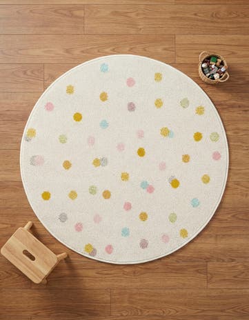 3' 3 x 3' 3 Polka Dot Whimsy Kids Round Rug