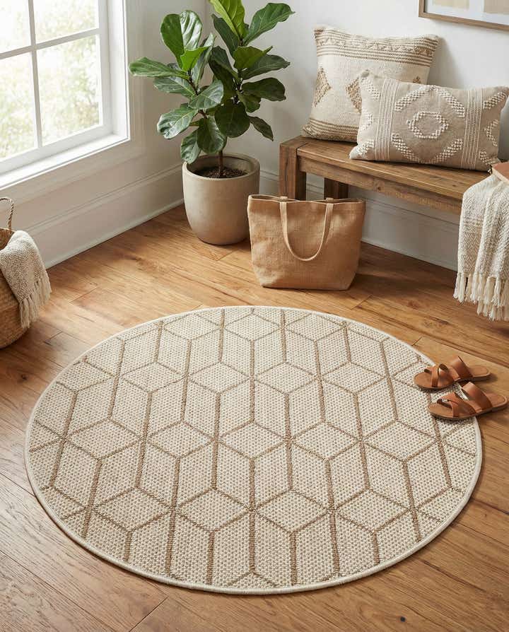3' 1 x 3' 1 Easy-Clean Trellis Indoor / Outdoor Round Rug