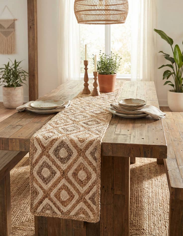 Detail image of 1' 2 x 8' Handmade Braided Jute Table Runner Rug