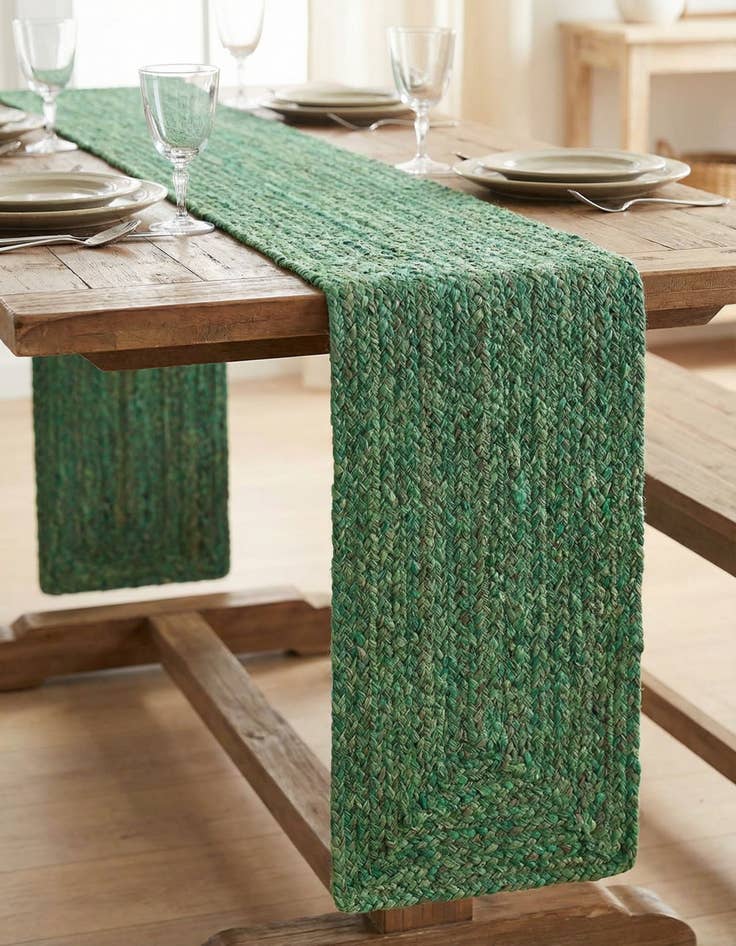 Detail image of 1' 2 x 8'  Hand Braided Chindi Table Runner Rug