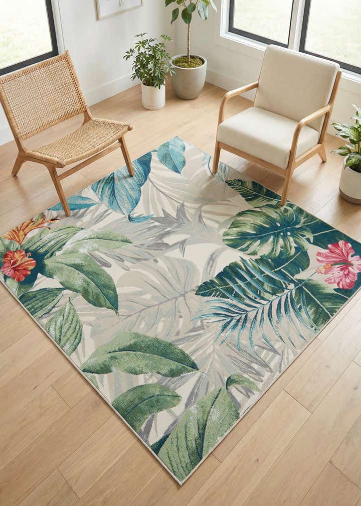 6' x 6' Easy-Clean Botanical Indoor / Outdoor Square Rug