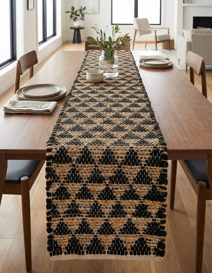 Detail image of 1' 2 x 6' 1  Hand Woven Chindi Jute Table Runner Rug