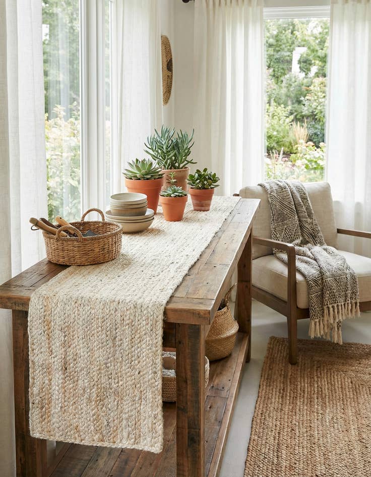 Detail image of 1' 2 x 10'  Hand Braided Jute Table Runner Rug