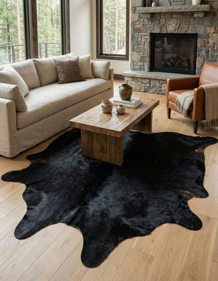 Detail image of 6' 6 x 6' 11 Cowhide Leather Square Rug