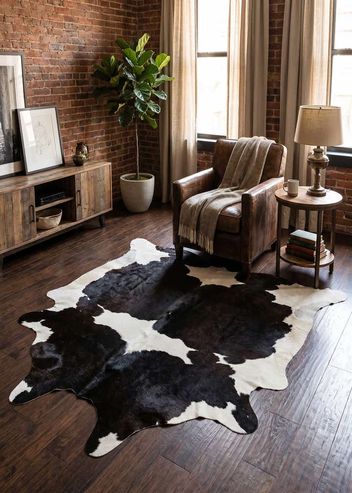 5' x 5' 2 Cowhide Leather Square Rug