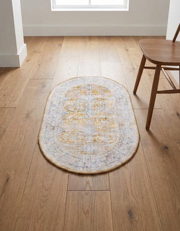Yellow Washable Timeless Oval Rug