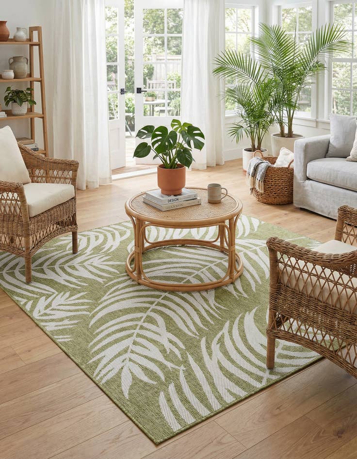 Detail image of 6' x 6' Easy-Clean Botanical Indoor / Outdoor Square Rug