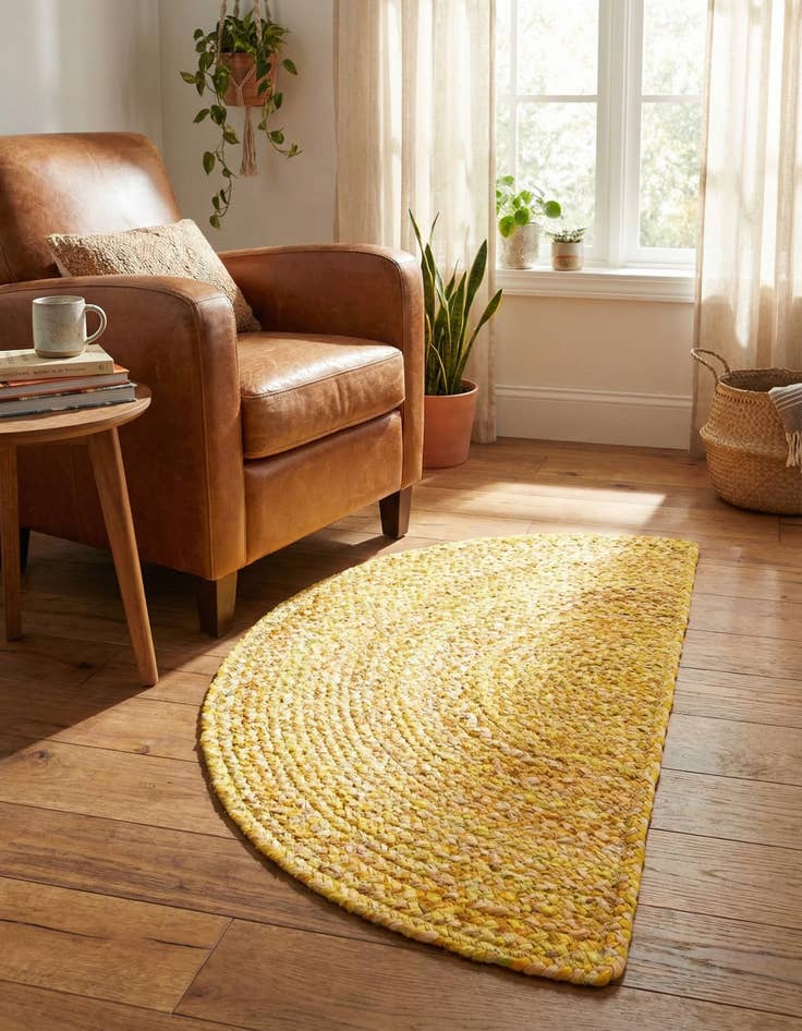 Detail image of 2' 2 x 3' 7  Hand Braided Chindi Hearth Rug