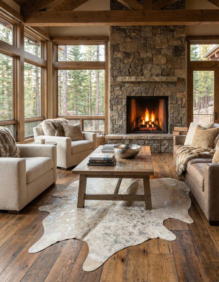 Detail image of 6' 5 x 7' 1 Cowhide Leather Square Rug