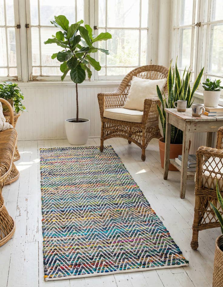 Detail image of 2' 2 x 6' 1 Hand Woven Chindi Chevron Runner Rug