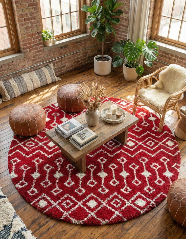 Detail image of 10' x 10' Moroccan Trellis Shag Round Rug