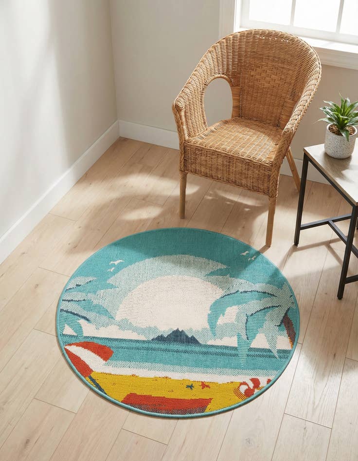 Detail image of 3' x 3' Easy-Clean Coastal Indoor / Outdoor Round Rug