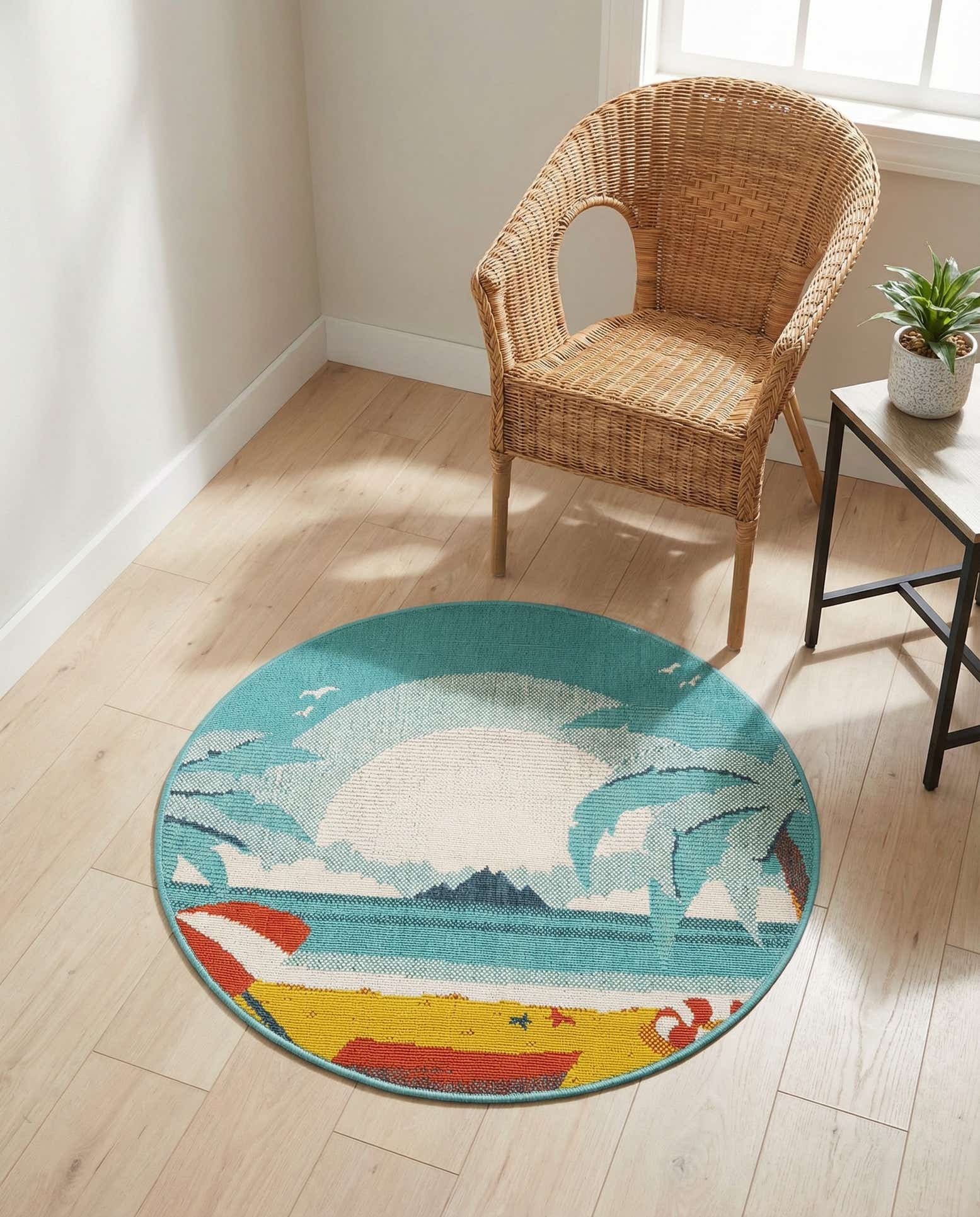 3' x 3' Easy-Clean Coastal Indoor / Outdoor Round Rug