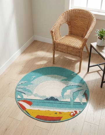 3' x 3' Easy-Clean Coastal Indoor / Outdoor Round Rug