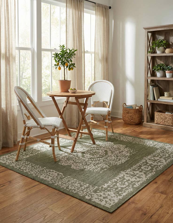 Detail image of 6' x 6'  Washable Traditional Indoor / Outdoor Square Rug