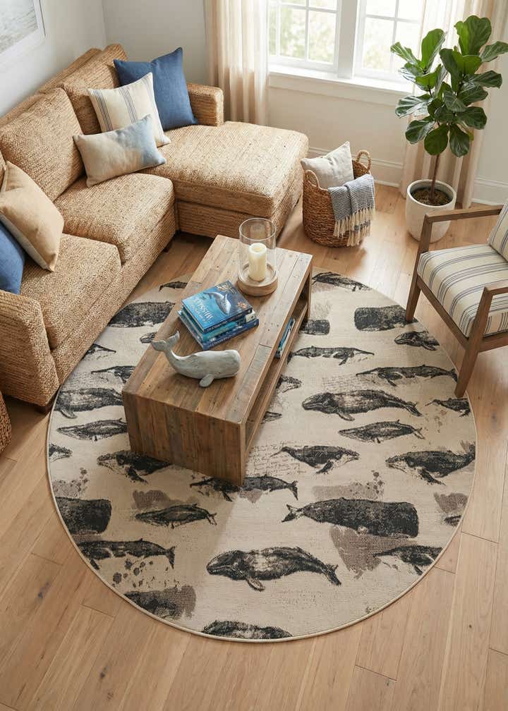 6' x 6' Easy-Clean Coastal Indoor / Outdoor Round Rug