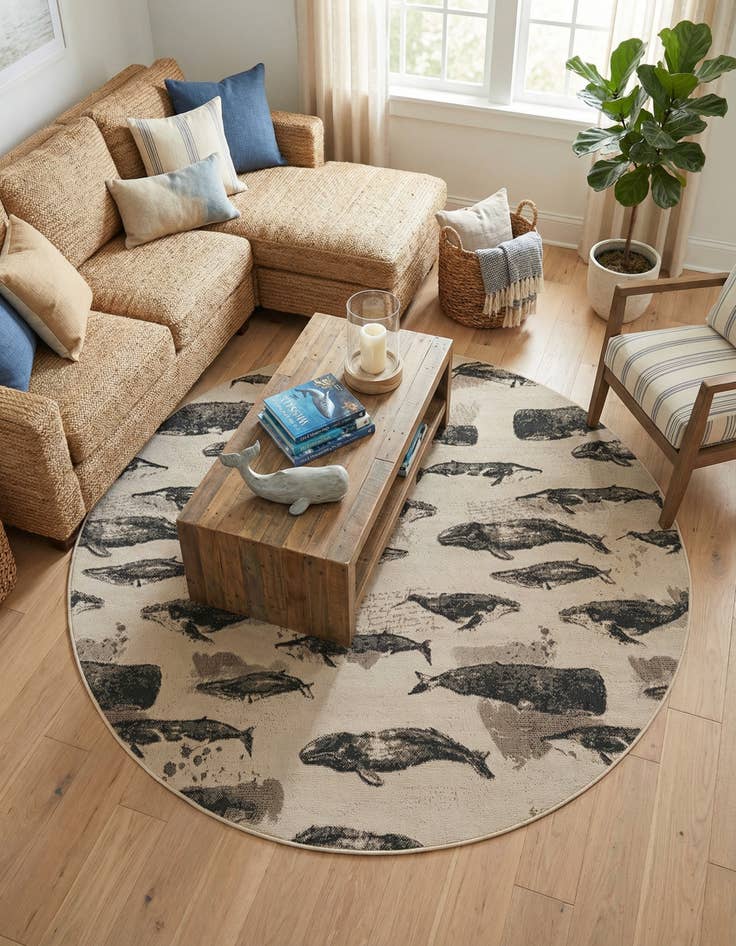 Detail image of 6' x 6' Washable Coastal Indoor / Outdoor Round Rug