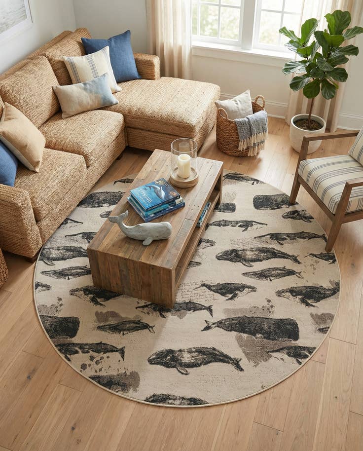 Detail image of 6' x 6' Easy-Clean Coastal Indoor / Outdoor Round Rug