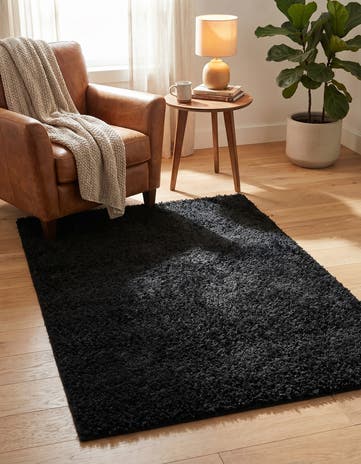 Jet Black Comfort Solid Shag Rug