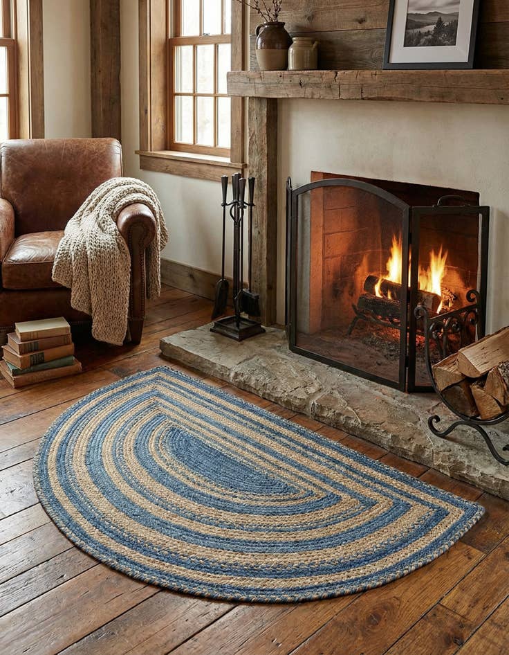 Detail image of 2' 2 x 3' 7  Hand Braided Chindi Hearth Rug