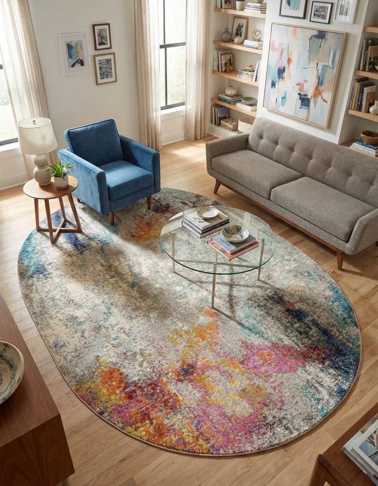 Detail image of 8' x 10' Washable Theia Oval Rug