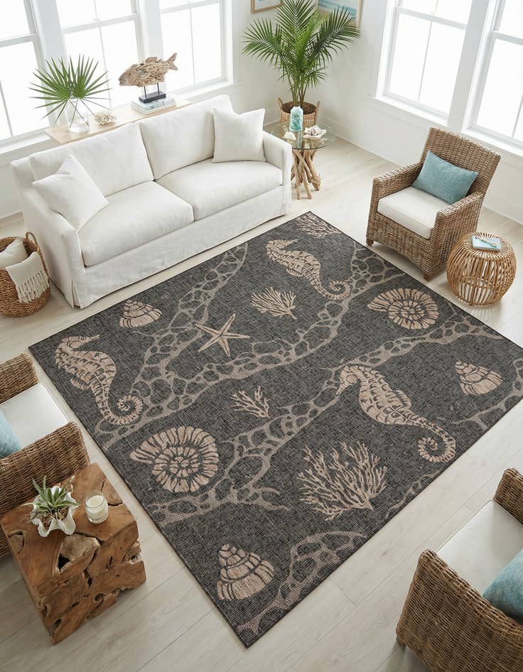 Detail image of 7' 10 x 7' 10  Washable Coastal Indoor / Outdoor Square Rug