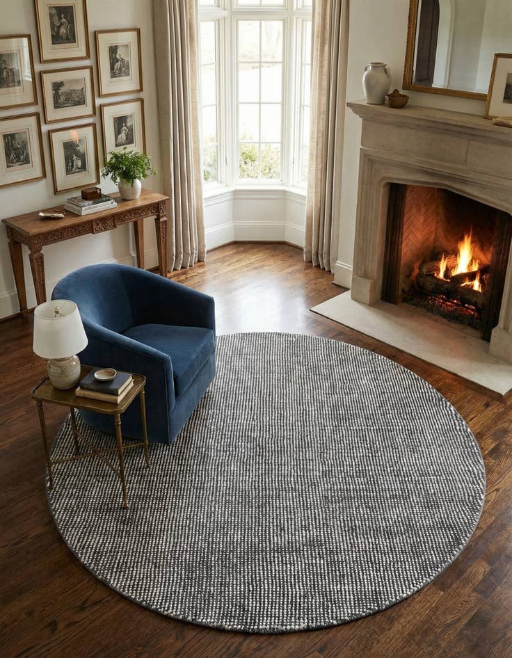 Detail image of 5' 3 x 5' 3  Hand Woven Jill Zarin English Manor Farmhouse Wool Round Rug