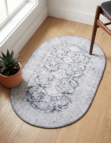Charcoal Washable Timeless Oval Rug