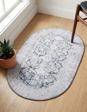 Charcoal Washable Timeless Oval Rug