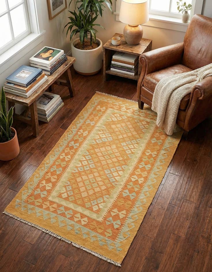 Detail image of 2' 6 x 4' 5 Hand Woven Kilim Waziri Wool Rug