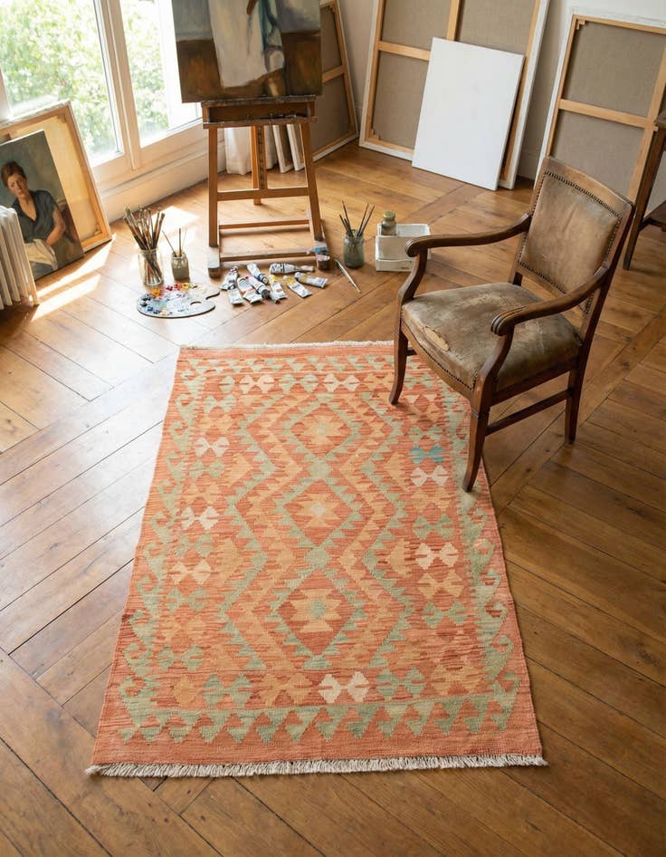 Detail image of 2' 9 x 4' Hand Woven Kilim Waziri Wool Rug