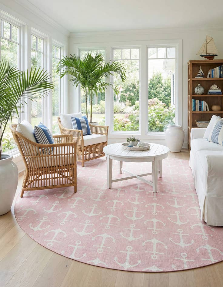 Detail image of 13' x 13'  Washable Coastal Indoor / Outdoor Round Rug