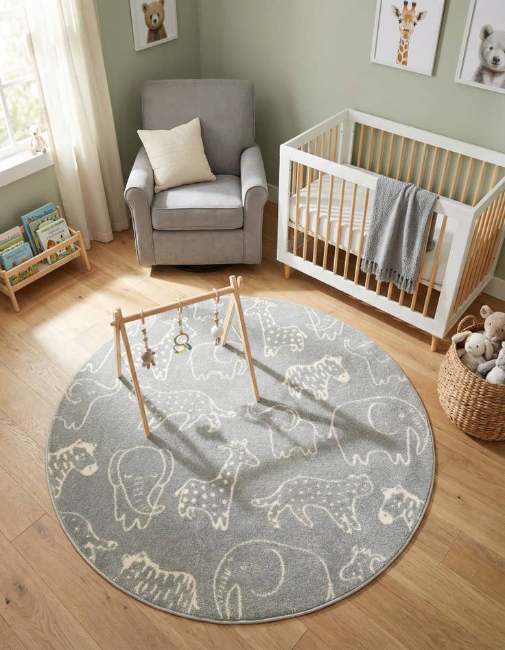 Detail image of 5' 3 x 5' 3 Animals Whimsy Kids Round Rug