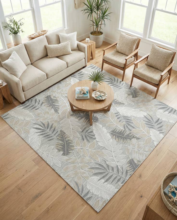 Detail image of 8' 2 x 8' 2 Easy-Clean Botanical Indoor / Outdoor Square Rug