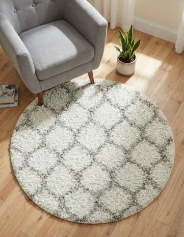 Ivory Lattice Shag Round Rug