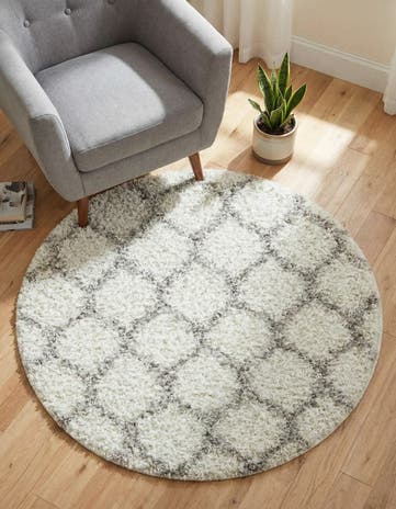 Ivory Lattice Shag Round Rug