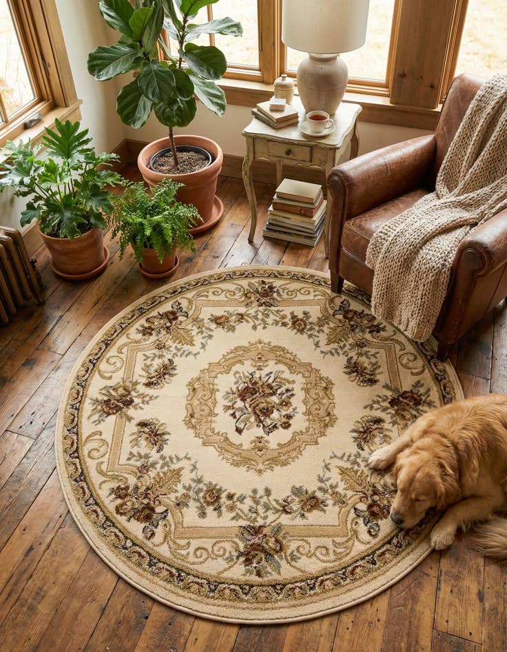 Detail image of 4' x 4' Classic Aubusson Round Rug